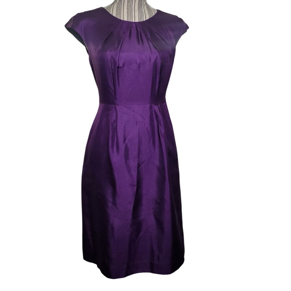 Banana Republic Purple 100% Silk Cap Sleeve Pleated Fit‎ & Flare Dress Size 4